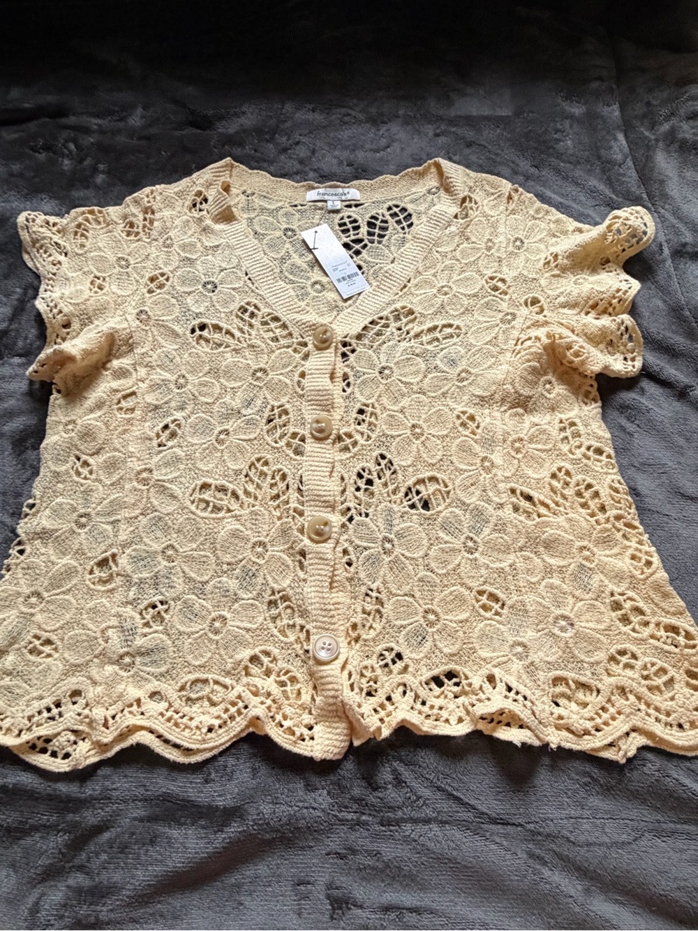 Francesca's Collections Crochet Floral Button-Front Top - Pale Yellow